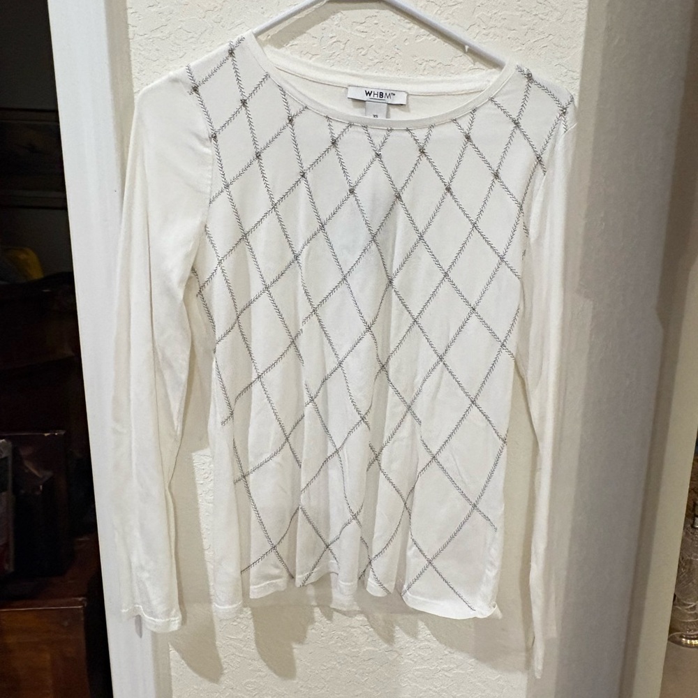 White House Black Market Ivory Long Sleeve with Lattice Pattern